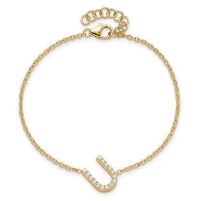 14K Gelbgold Armband mit natürlichem Diamant-Buchstaben U seitlich, mit 1-Zoll-Verlängerung