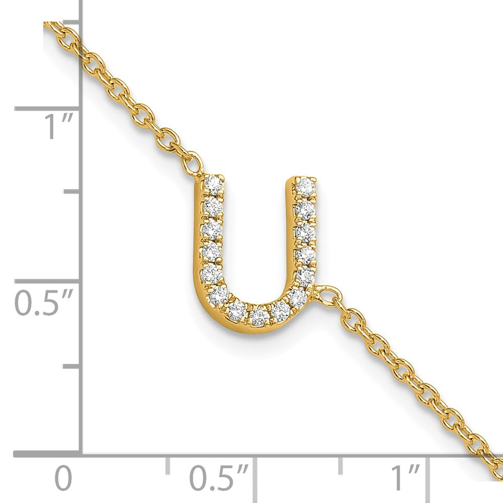 14K Gelbgold Armband mit natürlichem Diamant-Buchstaben U seitlich, mit 1-Zoll-Verlängerung