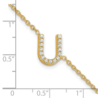 14K Gelbgold Armband mit natürlichem Diamant-Buchstaben U seitlich, mit 1-Zoll-Verlängerung