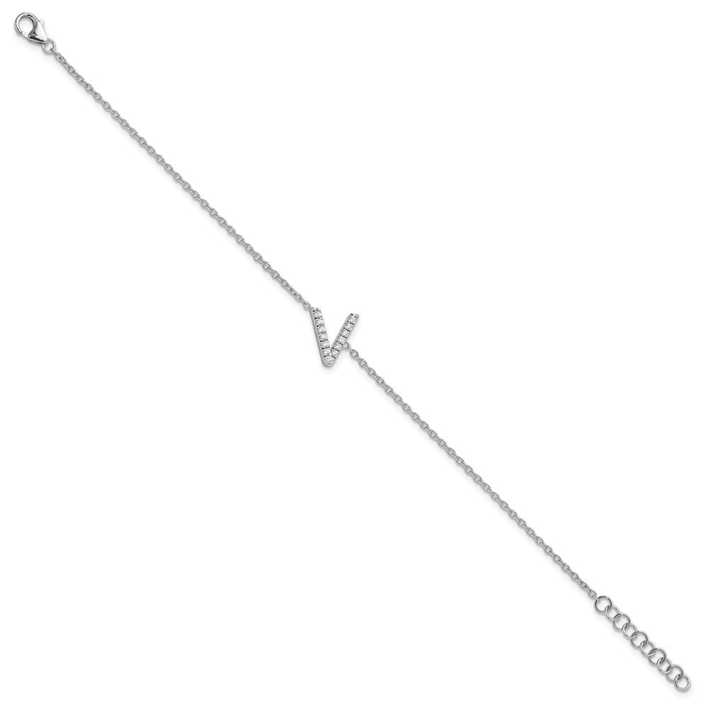 14K Weißgold Armband mit natürlichem Diamant-Buchstaben "V" seitlich, mit 2,5 cm Verlängerung