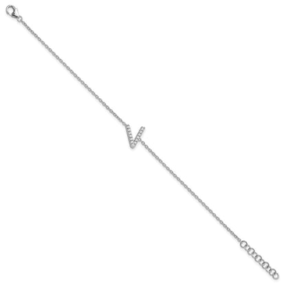 14K Weißgold Armband mit natürlichem Diamant-Buchstaben "V" seitlich, mit 2,5 cm Verlängerung