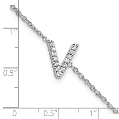 14K Weißgold Armband mit natürlichem Diamant-Buchstaben "V" seitlich, mit 2,5 cm Verlängerung