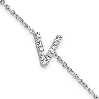 14K Weißgold Armband mit natürlichem Diamant-Buchstaben "V" seitlich, mit 2,5 cm Verlängerung