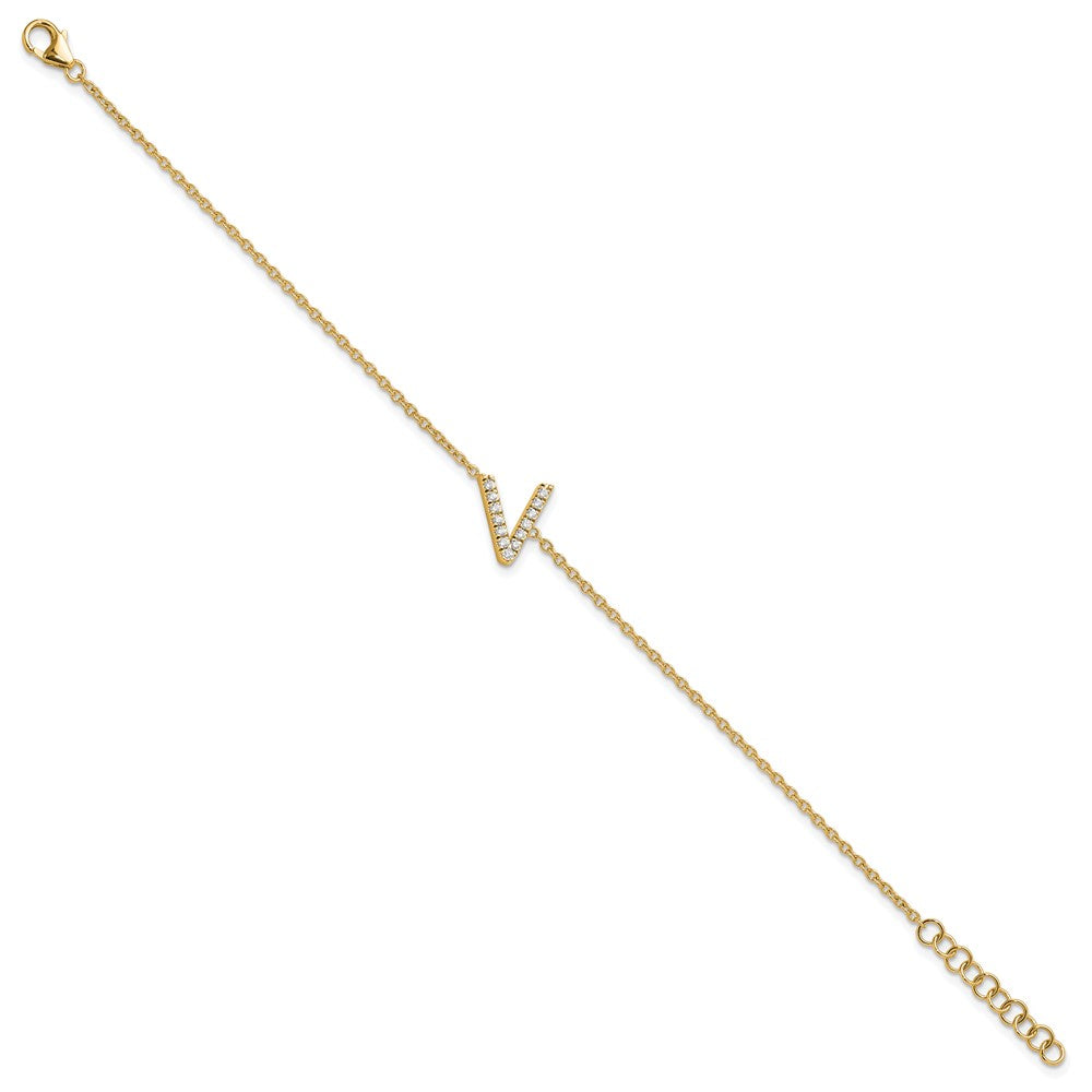Armband aus 14K Gelbgold mit natürlichem Diamant-Buchstaben „V“ seitlich und 1 Zoll Verlängerung