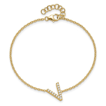 Armband aus 14K Gelbgold mit natürlichem Diamant-Buchstaben „V“ seitlich und 1 Zoll Verlängerung