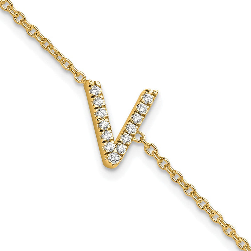 Armband aus 14K Gelbgold mit natürlichem Diamant-Buchstaben „V“ seitlich und 1 Zoll Verlängerung