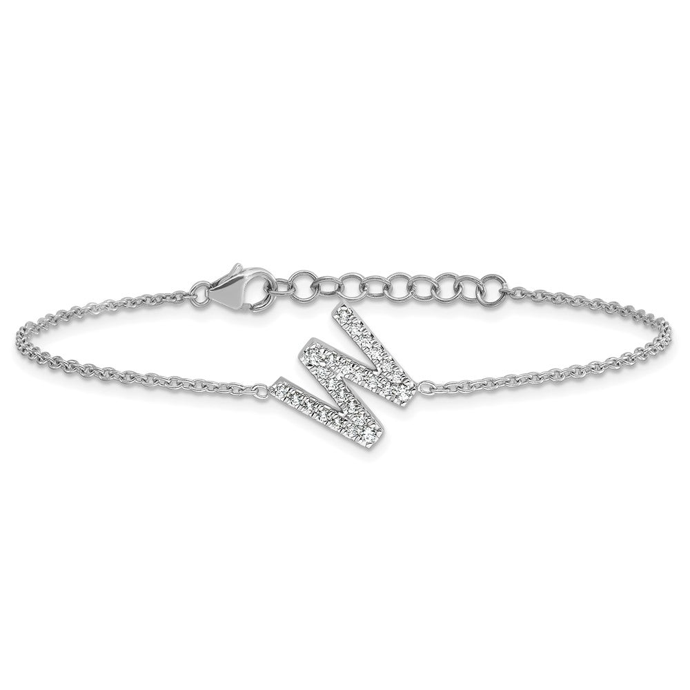 Armband aus 14 Karat Weißgold mit natürlichen Diamanten, seitlichem Buchstaben „W“ und 2,5 cm Verlängerung