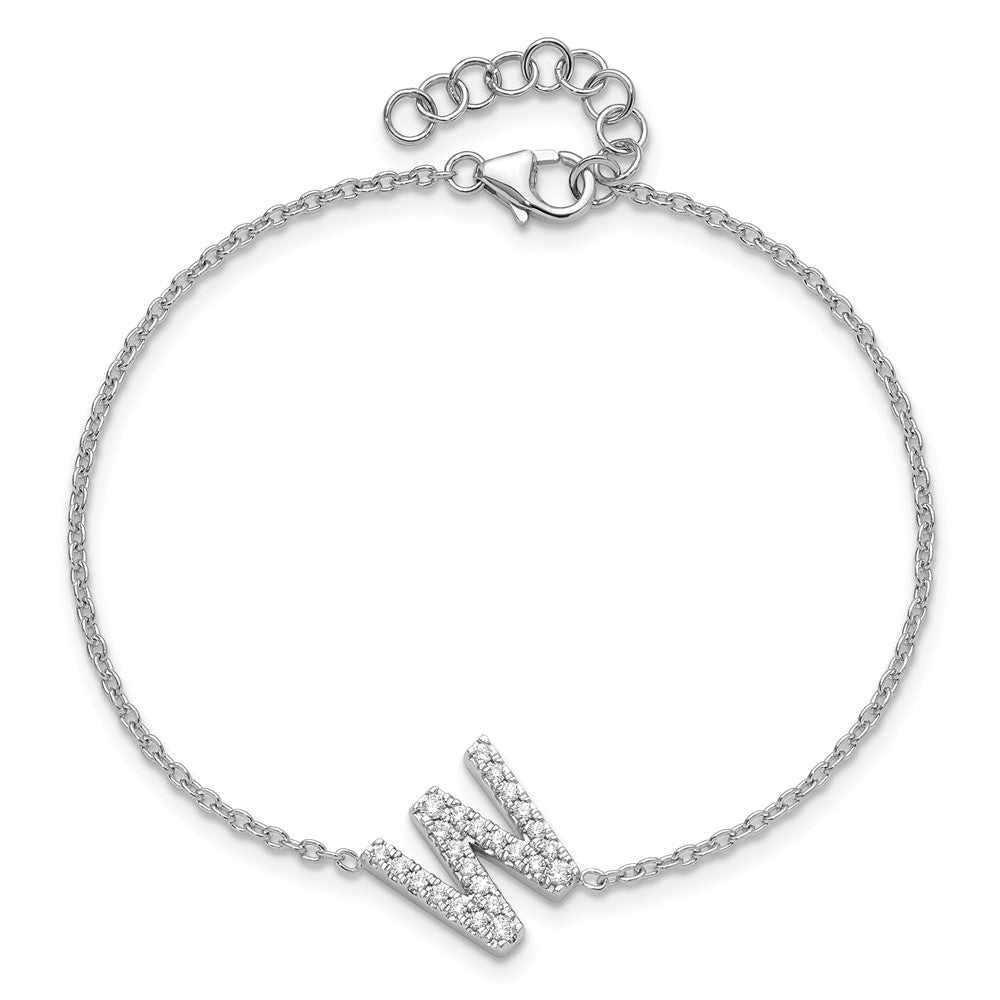 Armband aus 14 Karat Weißgold mit natürlichen Diamanten, seitlichem Buchstaben „W“ und 2,5 cm Verlängerung