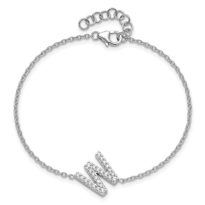 Armband aus 14 Karat Weißgold mit natürlichen Diamanten, seitlichem Buchstaben „W“ und 2,5 cm Verlängerung