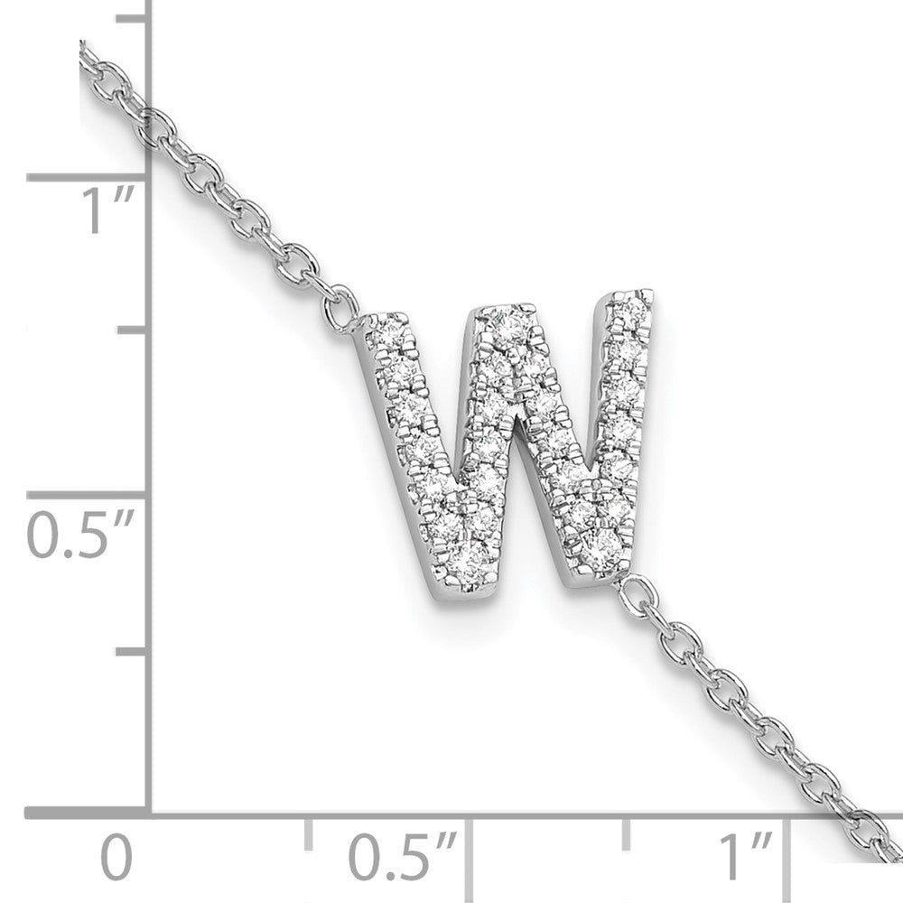 Armband aus 14 Karat Weißgold mit natürlichen Diamanten, seitlichem Buchstaben „W“ und 2,5 cm Verlängerung