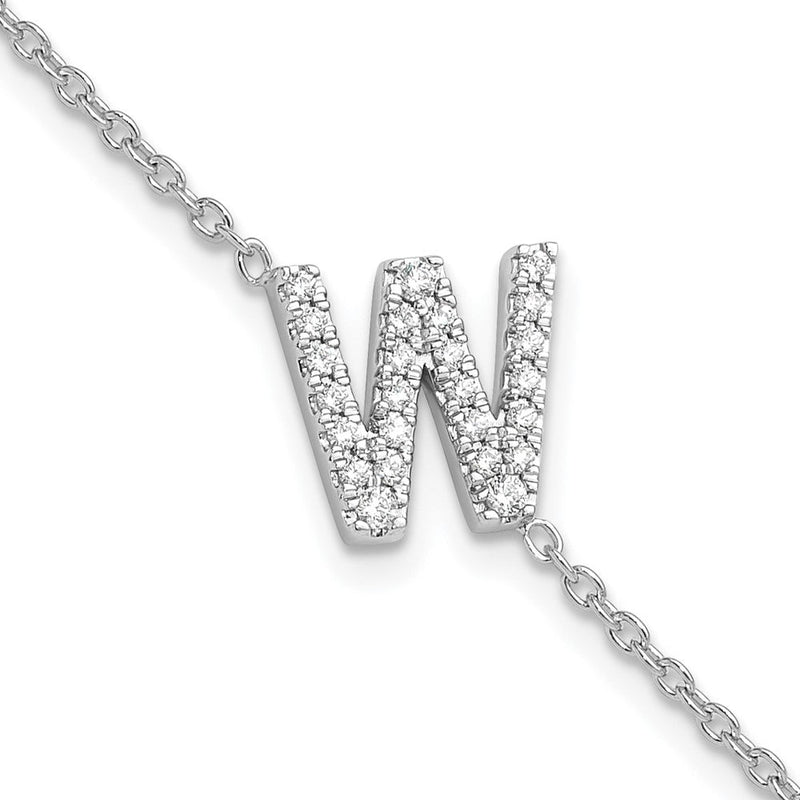 Armband aus 14 Karat Weißgold mit natürlichen Diamanten, seitlichem Buchstaben „W“ und 2,5 cm Verlängerung