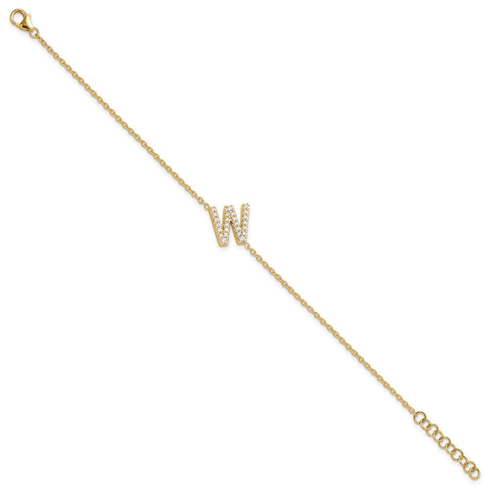 14K Gelbgold Armband mit natürlichem Diamant-Buchstaben W seitlich, mit 1 Zoll Verlängerung