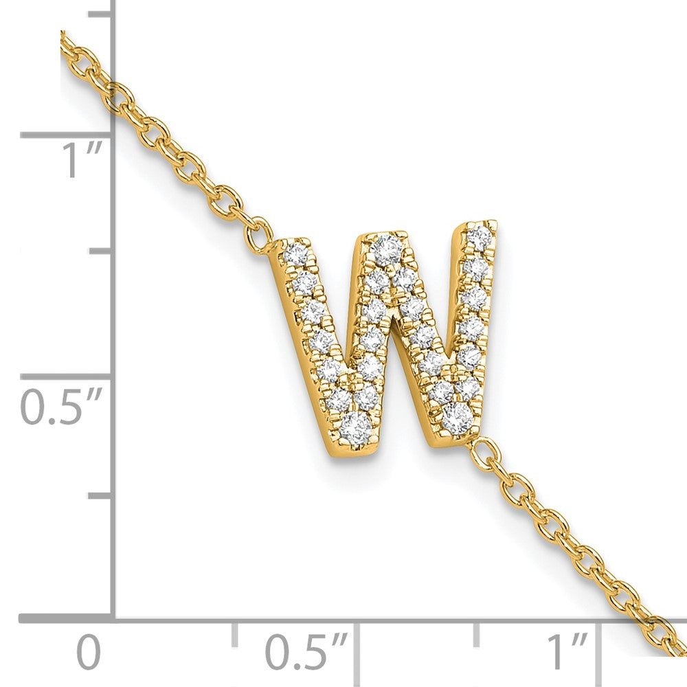 14K Gelbgold Armband mit natürlichem Diamant-Buchstaben W seitlich, mit 1 Zoll Verlängerung