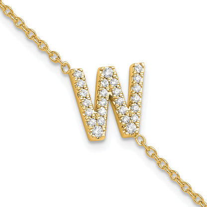 14K Gelbgold Armband mit natürlichem Diamant-Buchstaben W seitlich, mit 1 Zoll Verlängerung