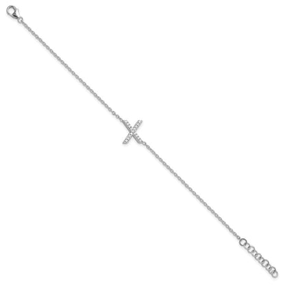 14K Weißgold Armband mit natürlichem Diamant-Buchstaben "X" quer und 2,5 cm Verlängerung