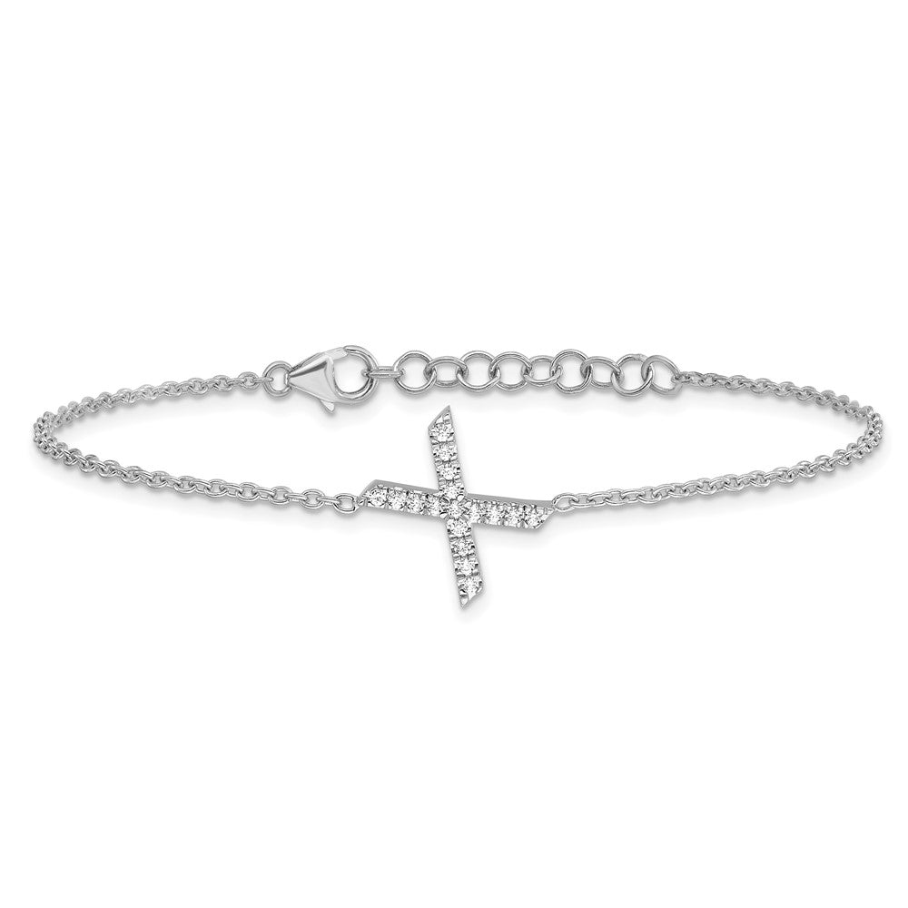 14K Weißgold Armband mit natürlichem Diamant-Buchstaben "X" quer und 2,5 cm Verlängerung