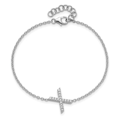 14K Weißgold Armband mit natürlichem Diamant-Buchstaben "X" quer und 2,5 cm Verlängerung
