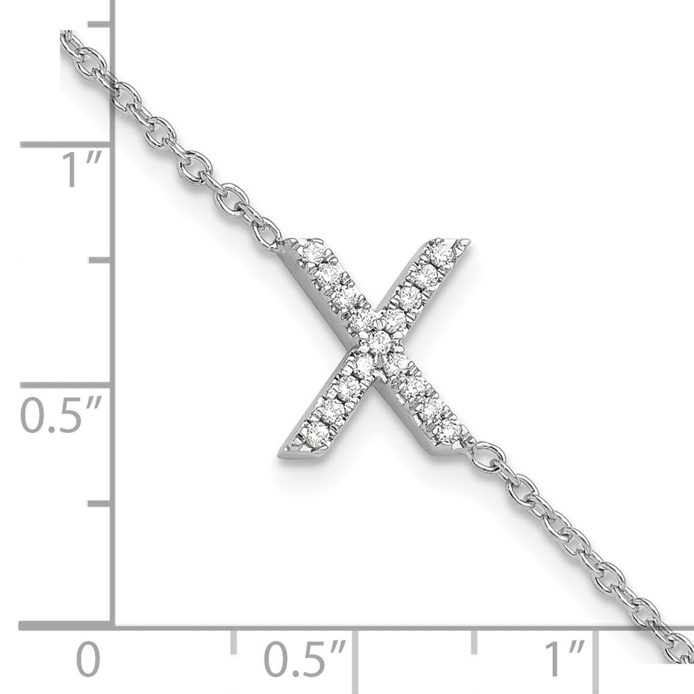 14K Weißgold Armband mit natürlichem Diamant-Buchstaben "X" quer und 2,5 cm Verlängerung