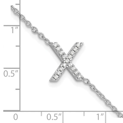 14K Weißgold Armband mit natürlichem Diamant-Buchstaben "X" quer und 2,5 cm Verlängerung