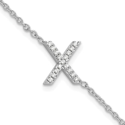 14K Weißgold Armband mit natürlichem Diamant-Buchstaben "X" quer und 2,5 cm Verlängerung