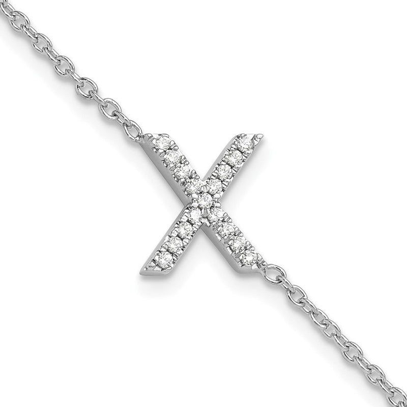 14K Weißgold Armband mit natürlichem Diamant-Buchstaben "X" quer und 2,5 cm Verlängerung