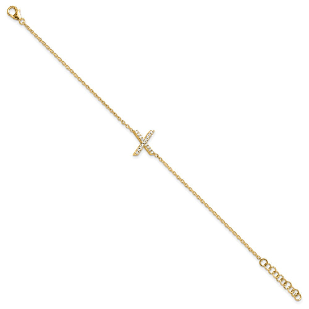 14K Gelbgold Armband mit seitlichem Buchstaben „X“ aus natürlichen Diamanten, mit 2,5 cm Verlängerung