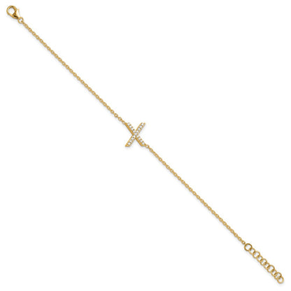14K Gelbgold Armband mit seitlichem Buchstaben „X“ aus natürlichen Diamanten, mit 2,5 cm Verlängerung