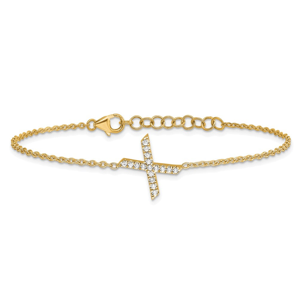 14K Gelbgold Armband mit seitlichem Buchstaben „X“ aus natürlichen Diamanten, mit 2,5 cm Verlängerung
