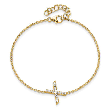 14K Gelbgold Armband mit seitlichem Buchstaben „X“ aus natürlichen Diamanten, mit 2,5 cm Verlängerung