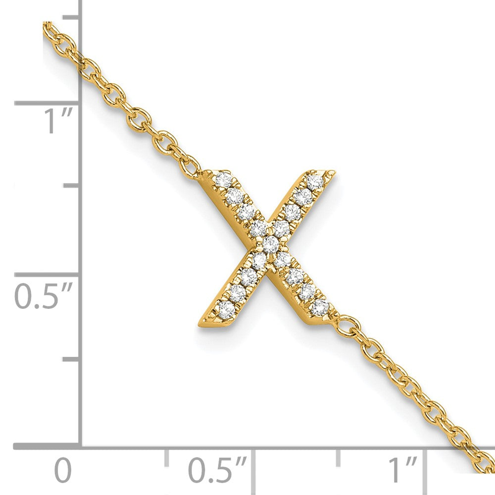 14K Gelbgold Armband mit seitlichem Buchstaben „X“ aus natürlichen Diamanten, mit 2,5 cm Verlängerung