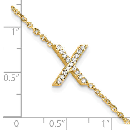 14K Gelbgold Armband mit seitlichem Buchstaben „X“ aus natürlichen Diamanten, mit 2,5 cm Verlängerung