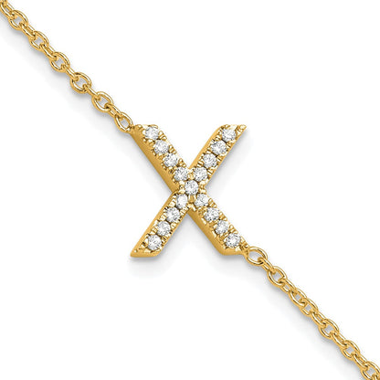 14K Gelbgold Armband mit seitlichem Buchstaben „X“ aus natürlichen Diamanten, mit 2,5 cm Verlängerung
