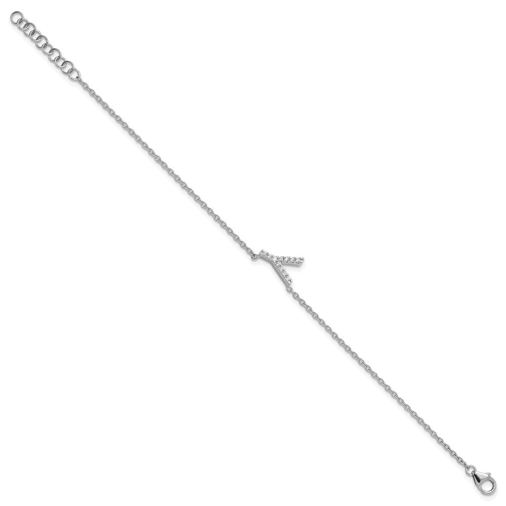 14K Weißgold Armband mit natürlichem Diamant, seitlichem Buchstaben "Y" und 2,5 cm Verlängerung