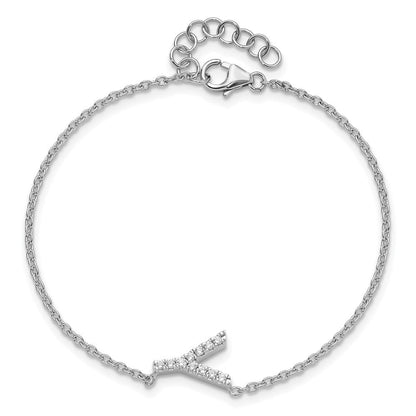14K Weißgold Armband mit natürlichem Diamant, seitlichem Buchstaben "Y" und 2,5 cm Verlängerung