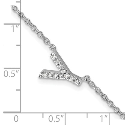 14K Weißgold Armband mit natürlichem Diamant, seitlichem Buchstaben "Y" und 2,5 cm Verlängerung