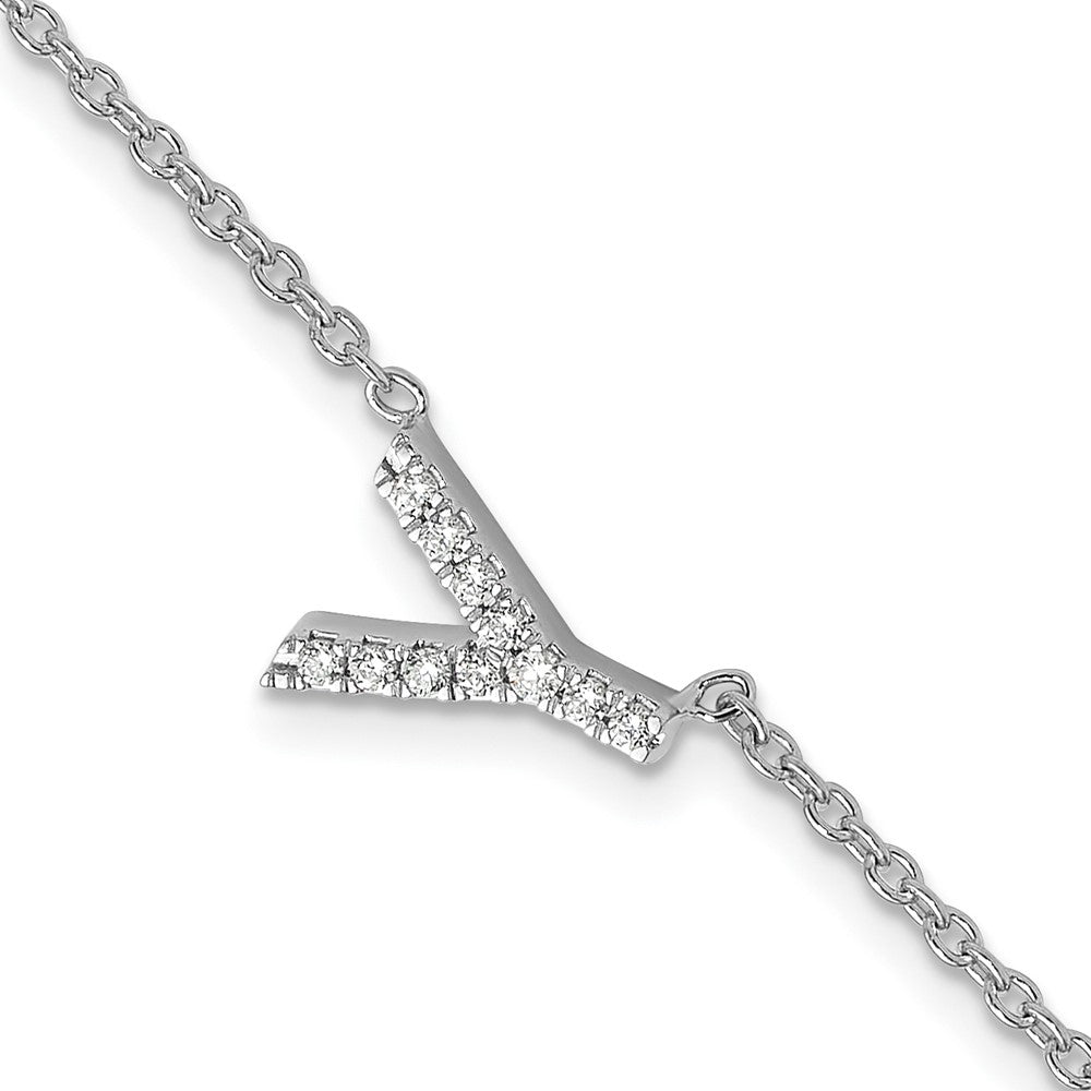 14K Weißgold Armband mit natürlichem Diamant, seitlichem Buchstaben "Y" und 2,5 cm Verlängerung