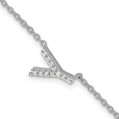 14K Weißgold Armband mit natürlichem Diamant, seitlichem Buchstaben "Y" und 2,5 cm Verlängerung