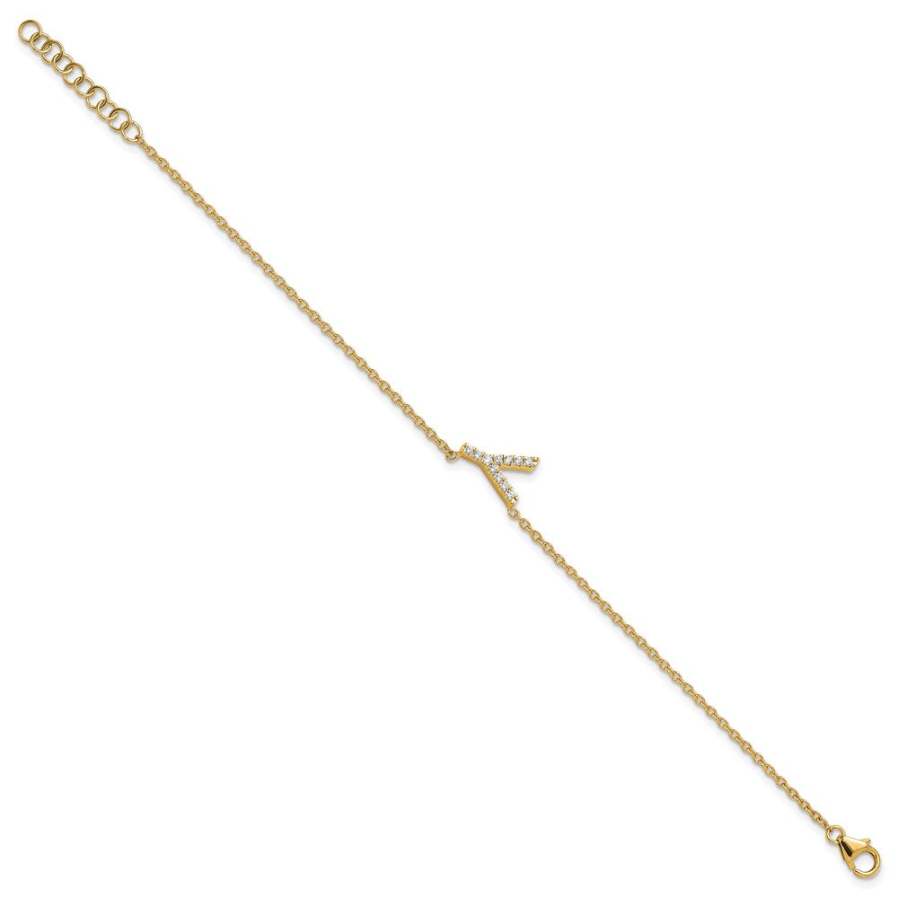 14K Gelbgold Armband mit natürlichem Diamant-Buchstaben "Y" seitlich, mit 2,5 cm Verlängerung
