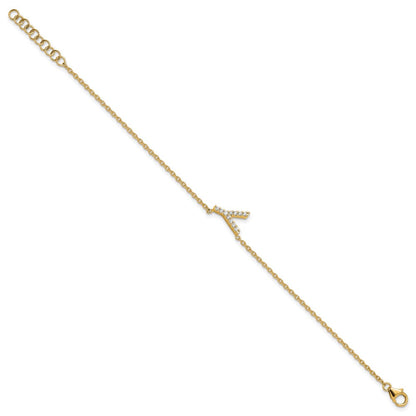 14K Gelbgold Armband mit natürlichem Diamant-Buchstaben "Y" seitlich, mit 2,5 cm Verlängerung