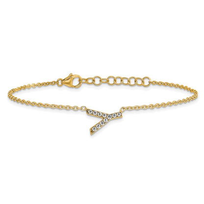 14K Gelbgold Armband mit natürlichem Diamant-Buchstaben "Y" seitlich, mit 2,5 cm Verlängerung
