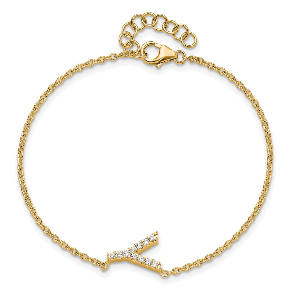 14K Gelbgold Armband mit natürlichem Diamant-Buchstaben "Y" seitlich, mit 2,5 cm Verlängerung