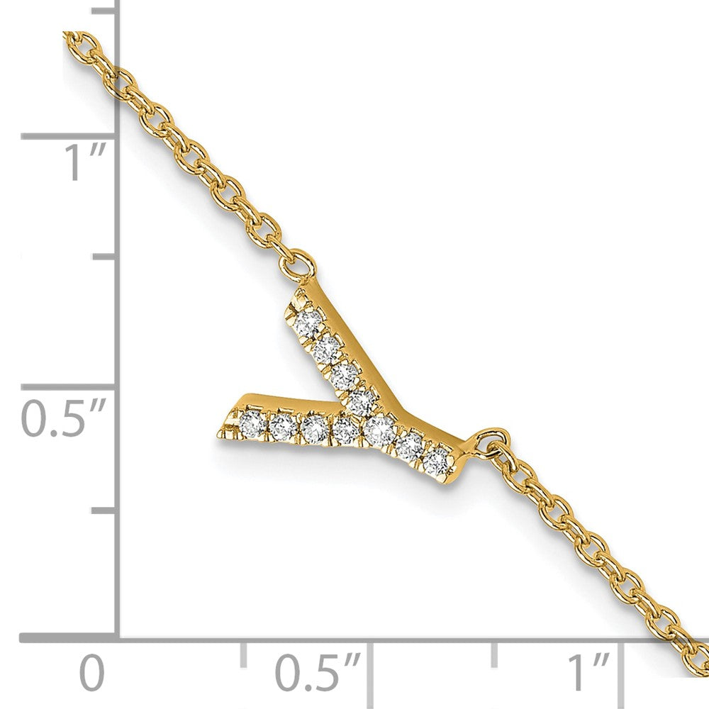 14K Gelbgold Armband mit natürlichem Diamant-Buchstaben "Y" seitlich, mit 2,5 cm Verlängerung