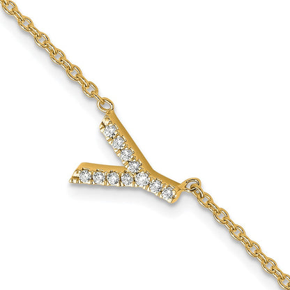 14K Gelbgold Armband mit natürlichem Diamant-Buchstaben "Y" seitlich, mit 2,5 cm Verlängerung
