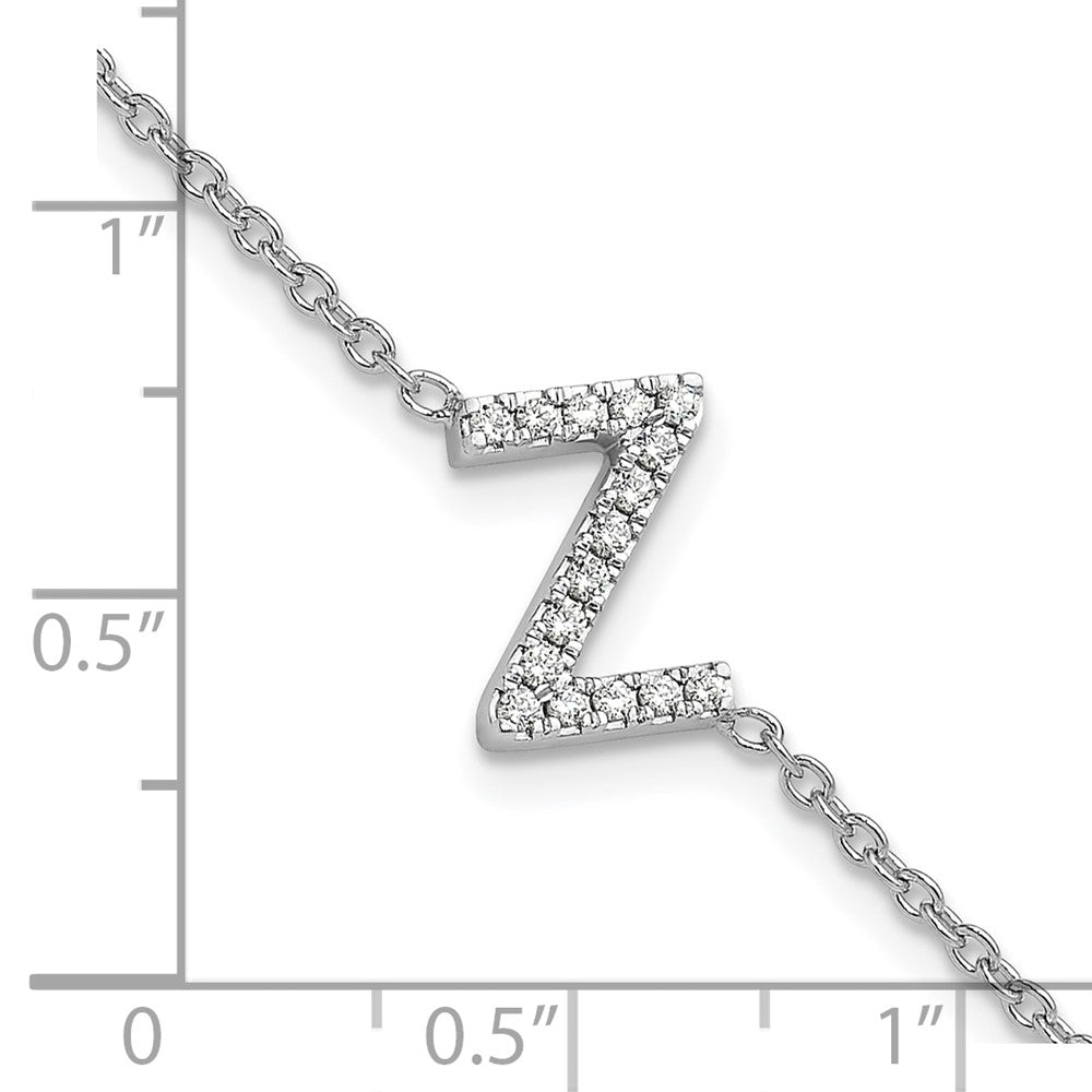 14K Weißgold Armband mit natürlichem Diamant-Buchstaben "Z" seitlich, mit 1 Zoll Verlängerung