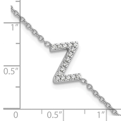 14K Weißgold Armband mit natürlichem Diamant-Buchstaben "Z" seitlich, mit 1 Zoll Verlängerung