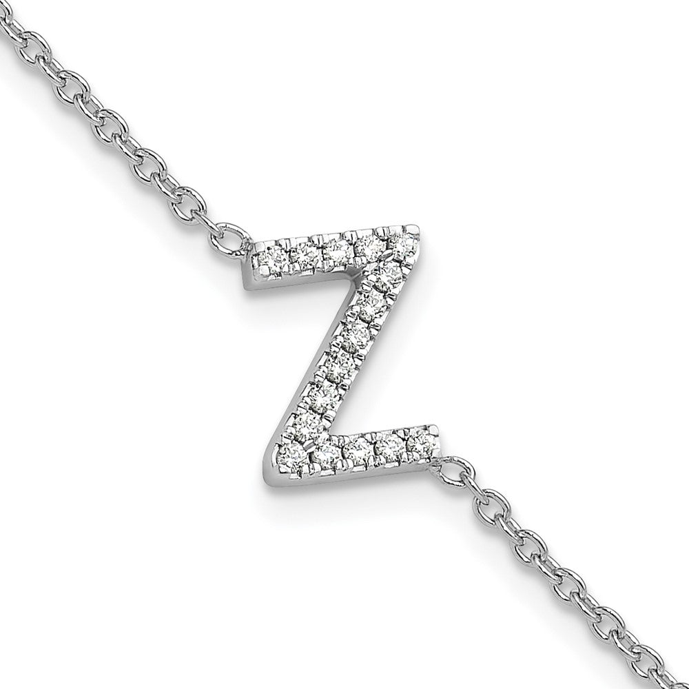 14K Weißgold Armband mit natürlichem Diamant-Buchstaben "Z" seitlich, mit 1 Zoll Verlängerung