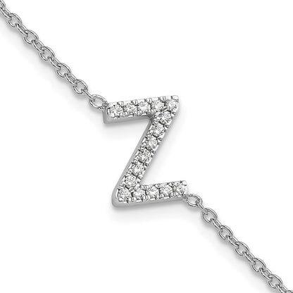14K Weißgold Armband mit natürlichem Diamant-Buchstaben "Z" seitlich, mit 1 Zoll Verlängerung