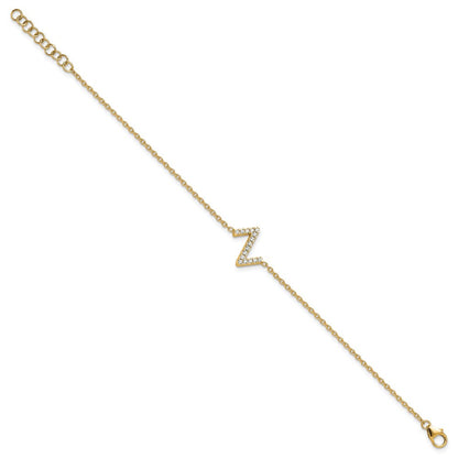 14K Gelbgold Armband mit seitlichem Buchstaben „Z" aus natürlichen Diamanten, mit 1 Zoll Verlängerung