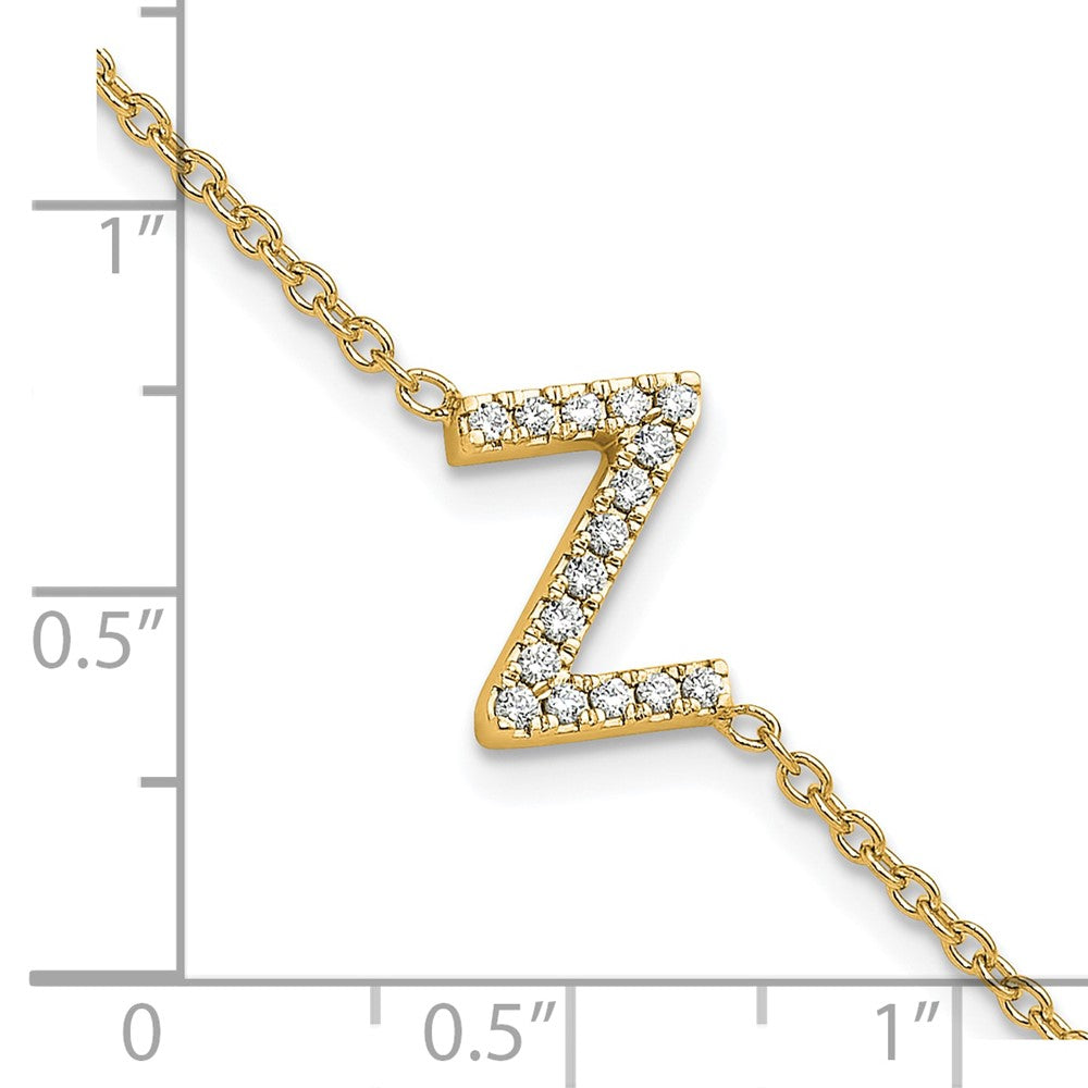 14K Gelbgold Armband mit seitlichem Buchstaben „Z" aus natürlichen Diamanten, mit 1 Zoll Verlängerung