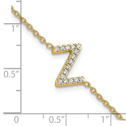 14K Gelbgold Armband mit seitlichem Buchstaben „Z" aus natürlichen Diamanten, mit 1 Zoll Verlängerung